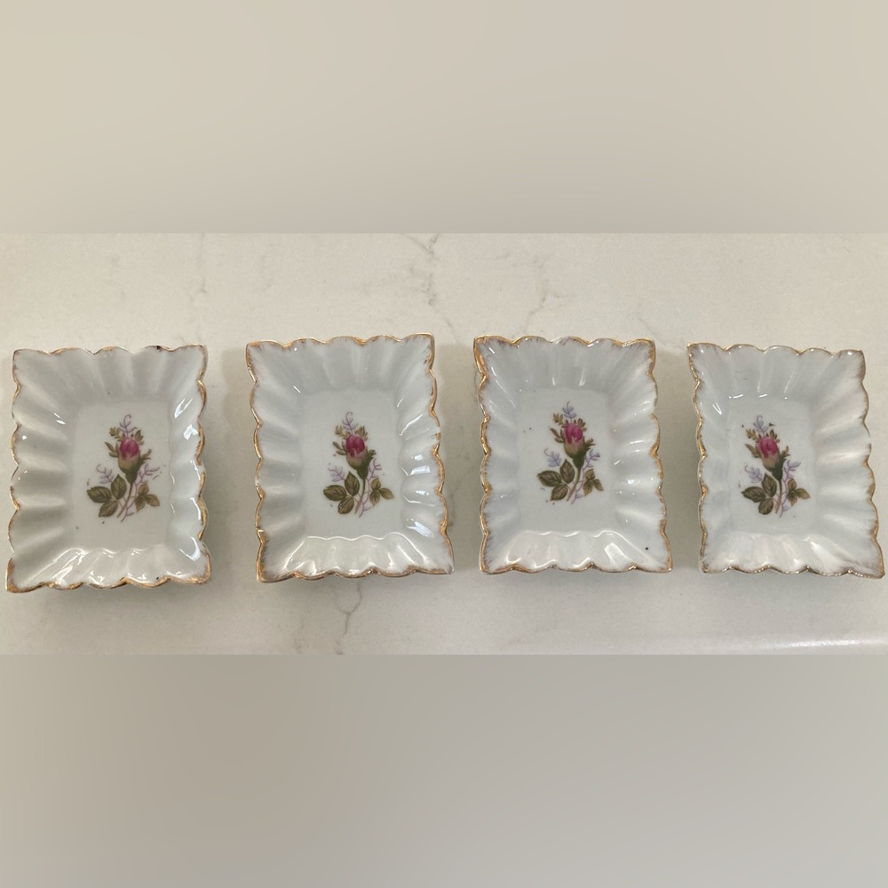 Four (4) Adorable Rose Mini Porcelain Trinket Trays
